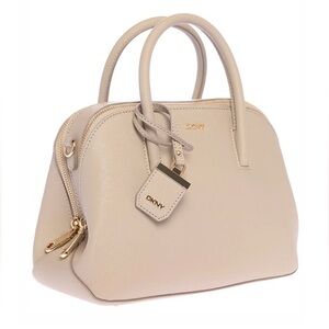 DKNY Beige Satchel with Gold Accents